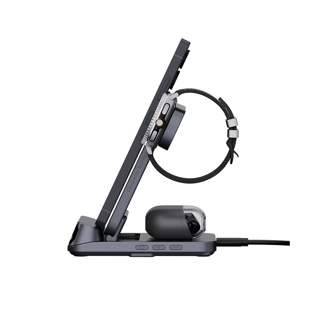 SwanScout 708S - 3-in-1 draadloze oplader voor Samsung met klok