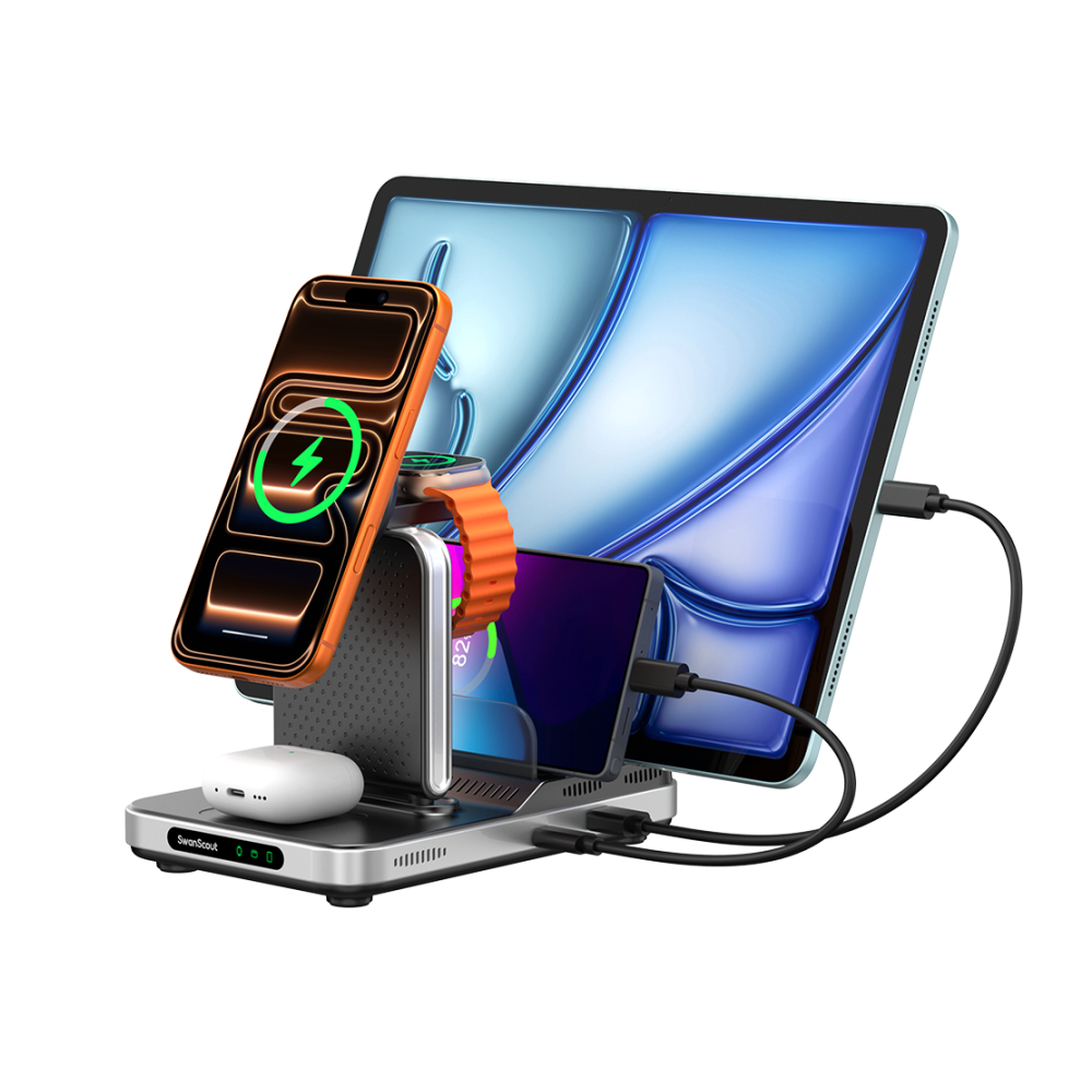 SwanScout 901M - 5 w 1 bezprzewodowa ładowarka dla Apple, idealna do biurek