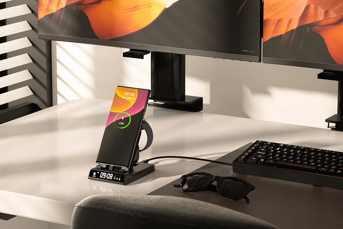 Whether you're in the office or at home, the Samsung 3 in 1 charging station keeps your workspace clutter-free and powered.