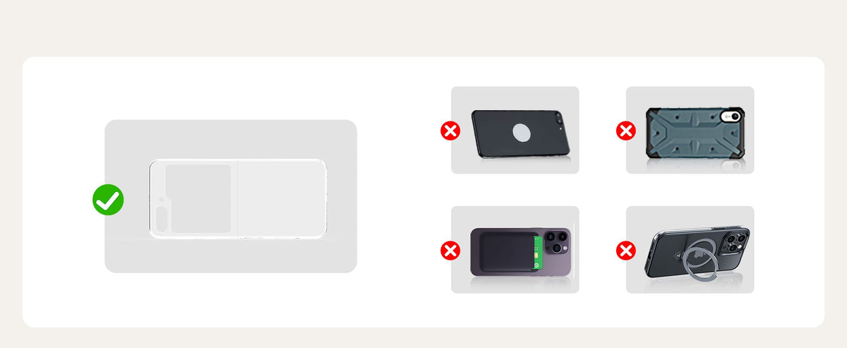 Case-friendly charging on SwanScout 501S with thin clear case accepted and metal or thick cases blocked