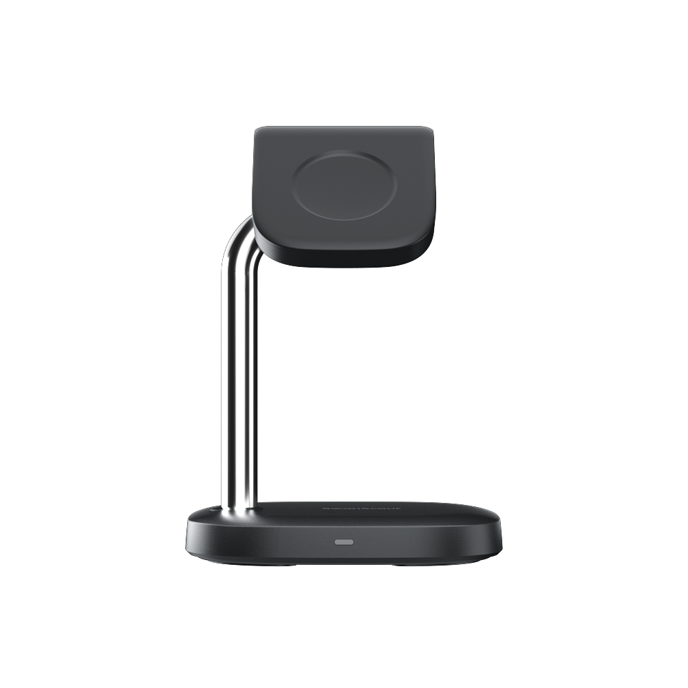 Front view of the SwanScout 505S charging dock, delivering 3W power to Galaxy Watch 7 with a heavy weighted base for enhanced stability