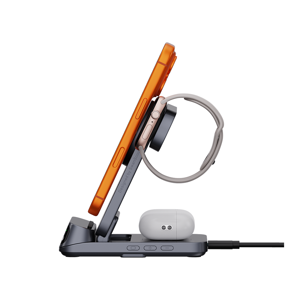 SwanScout 708M - Cargador inalámbrico magnético 3 en 1 para Apple