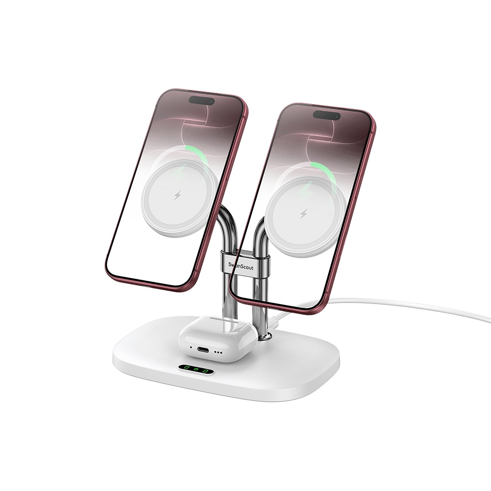 SwanScout 706M - Cargador magnético dual para iPhone y base inalámbrica para AirPods