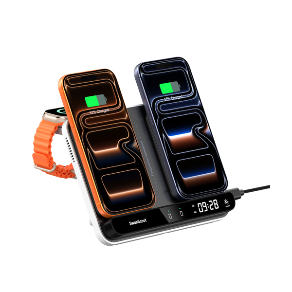SwanScout 710A – Kabelloses Ladegerät für zwei iPhones und eine Apple Watch