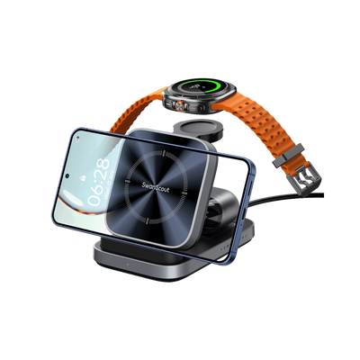 SwanScout 713S - Cargador inalámbrico plegable 3 en 1 para Samsung