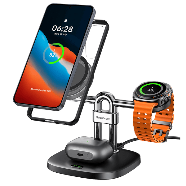 SwanScout 712SM – Estación de carga inalámbrica magnética 3 en 1 para Samsung