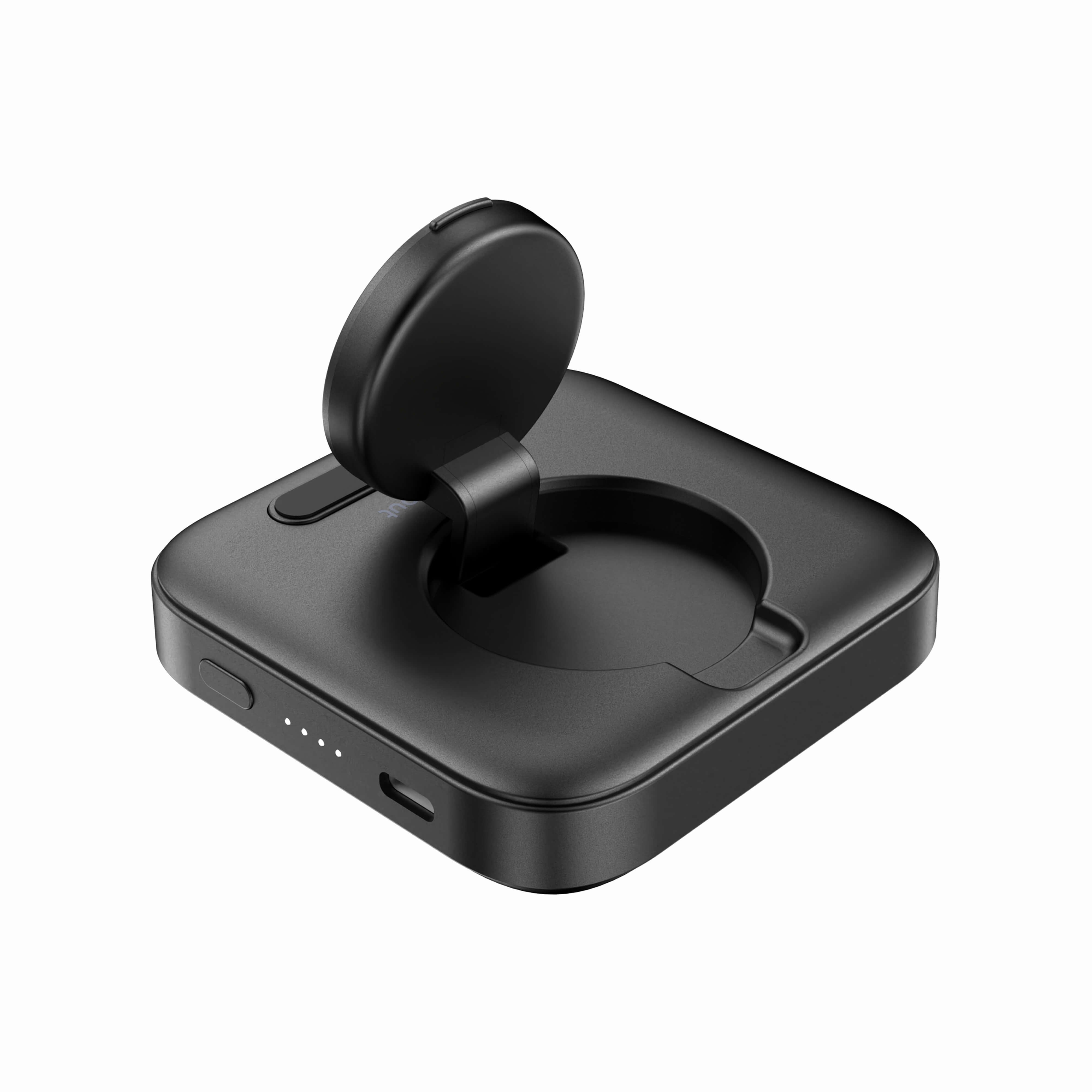 SwanScout 303S power bank for Samsung Watch, back view showing compact design and charging port, black portable device.