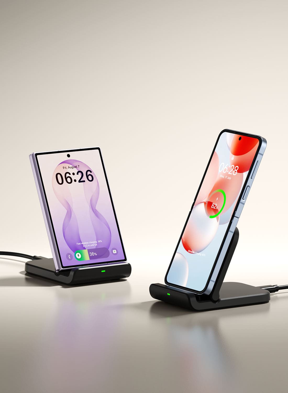 Black SwanScout 501S foldable stands powering Galaxy Z Flip phones at the same time