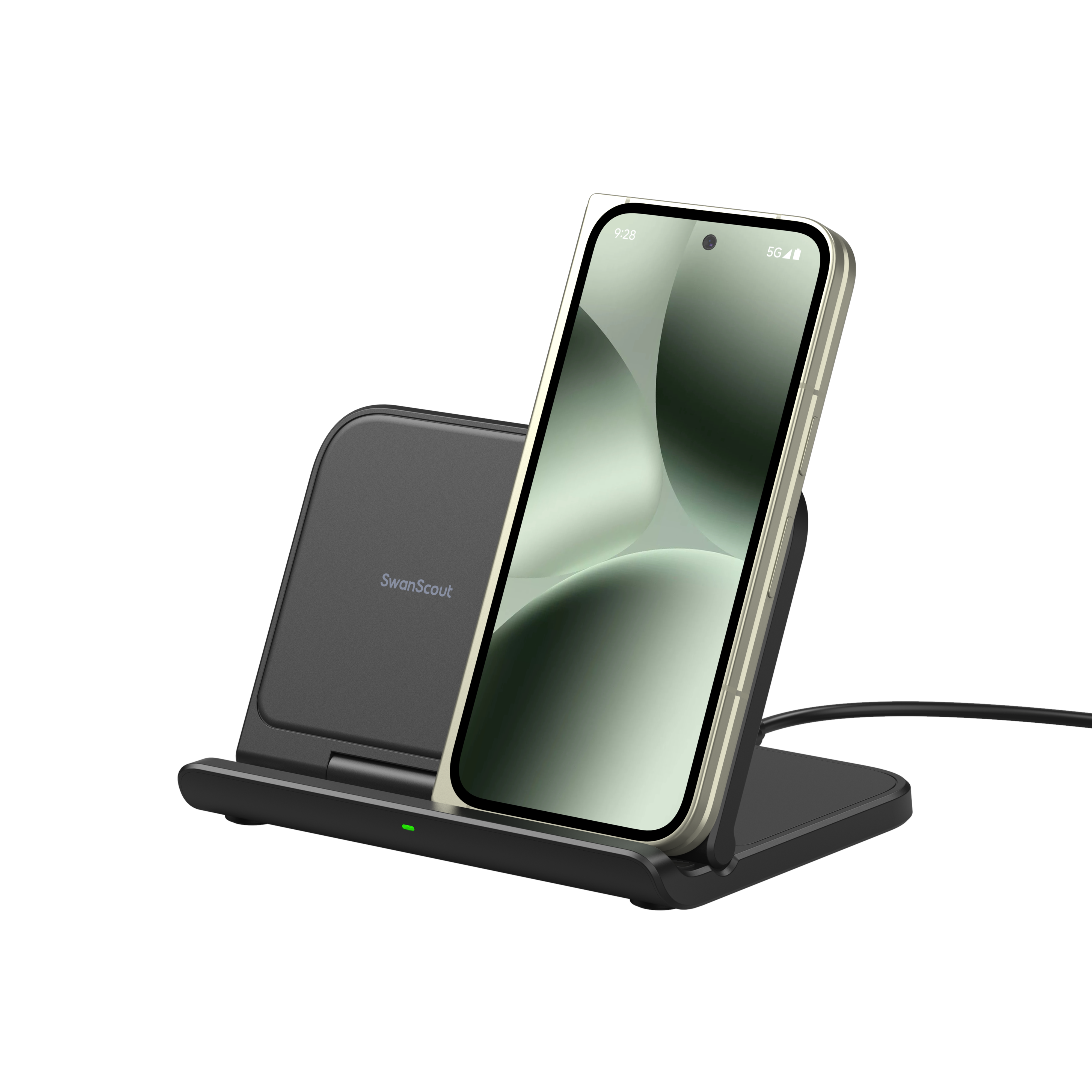 SwanScout 503G wireless charger for Google Pixel Fold, vertical foldable phone charging with stable tri-coil power and complete safety protection