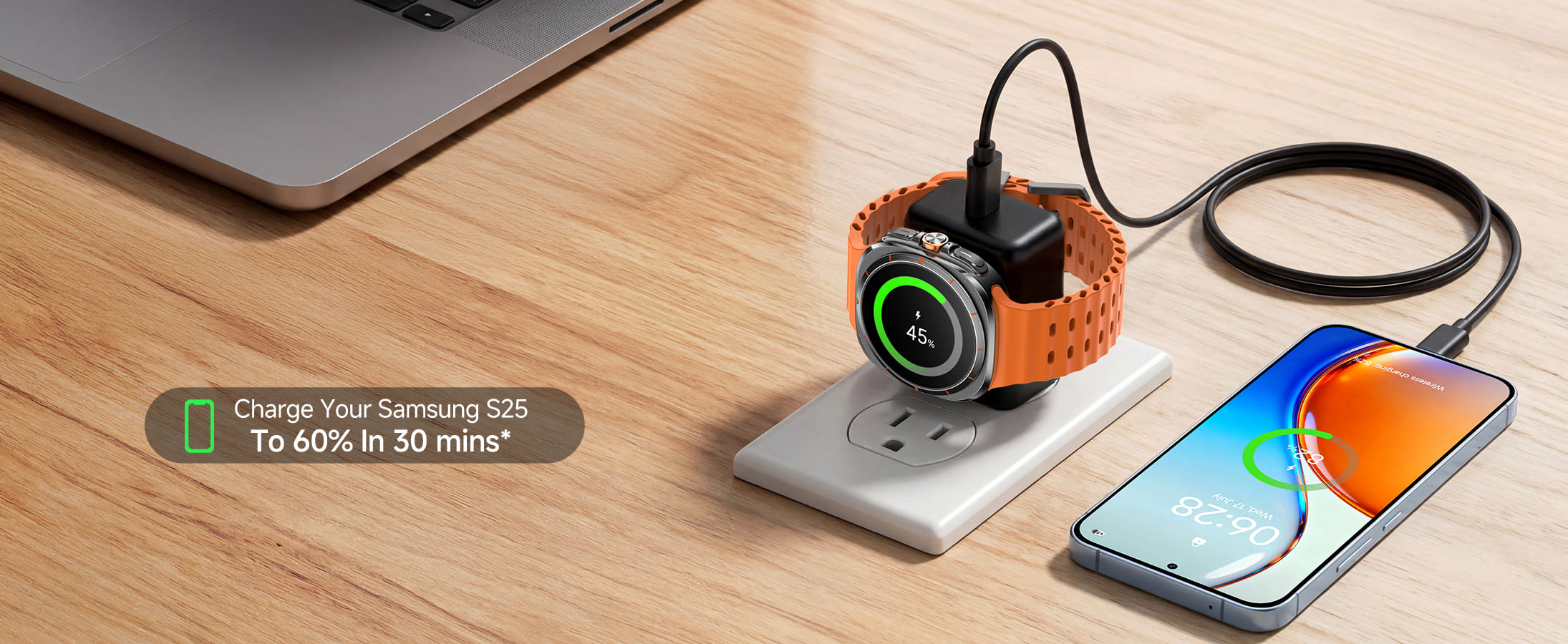 20W PD fast charging for Samsung Galaxy S25 with SwanScout 509S