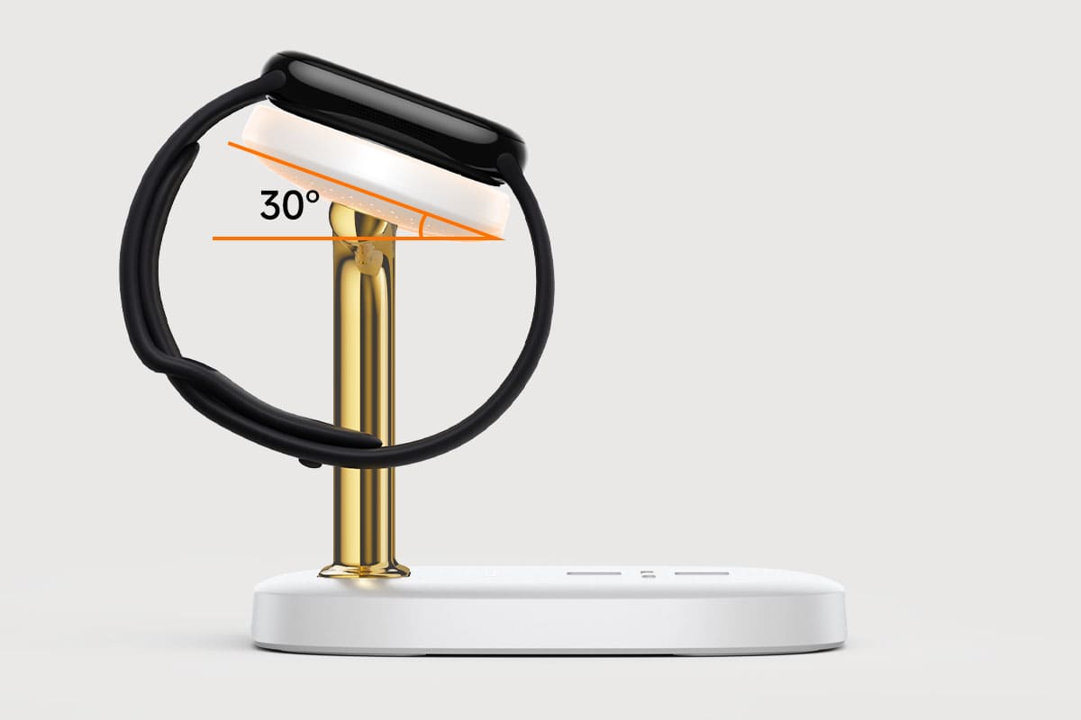 Adjustable 30-degree charging angle on the SwanScout 704A dual watch charger