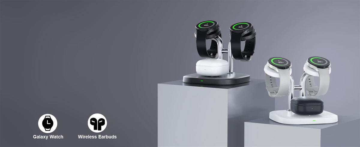 Dual charging station for two Galaxy Watches and Galaxy Buds by SwanScout 704S