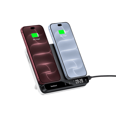 Wireless car charger powering two smartphones with SwanScout S10031