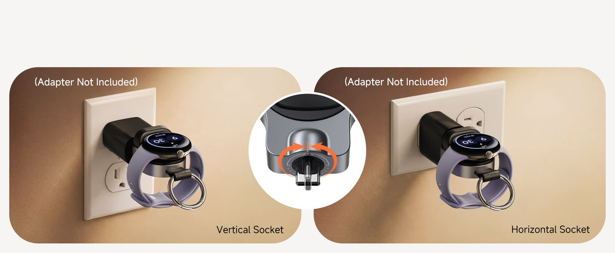 Wireless charging station fitting both vertical and horizontal wall outlets with SwanScout S10042G4